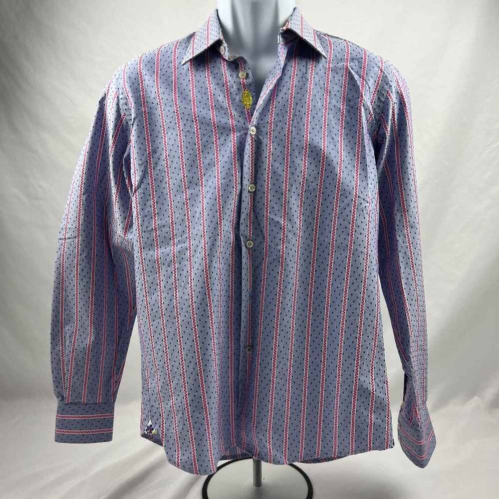 Robert Graham Men's XL Button Down Shirt Purple Pink Stripes Floral Flip Cuff